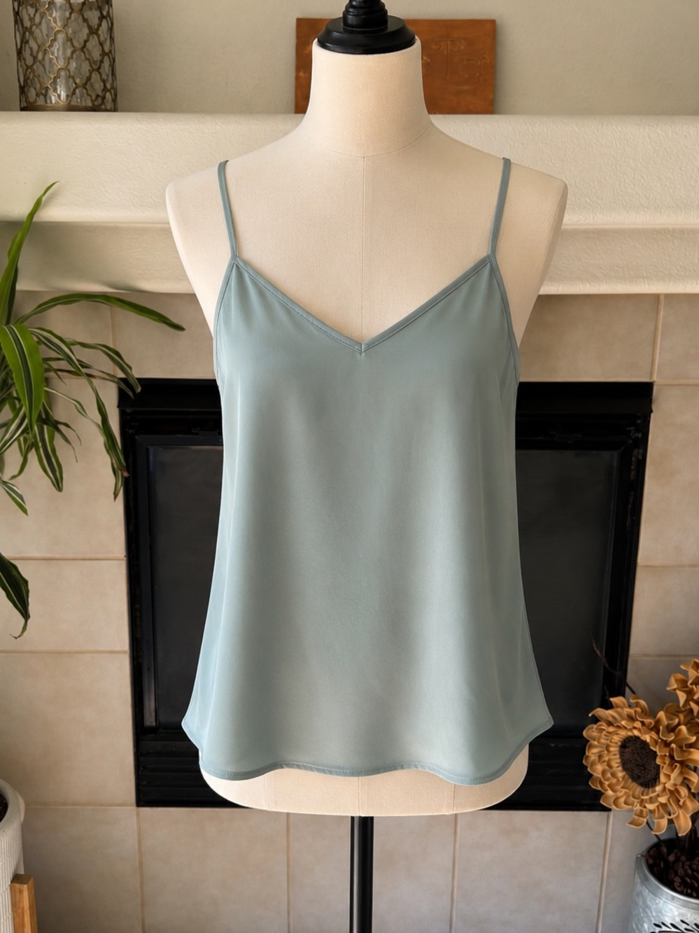 Cara Santana  Women’s Satin Cami Tank Top Light Sage